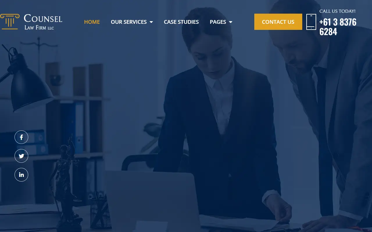 หน้าแรกของธีม Counsel บนคอมพิวเตอร์