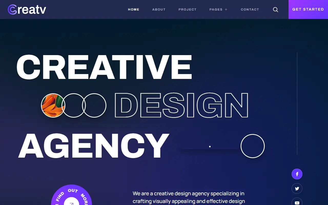 หน้าแรกของธีม Creatv Creative Design Agency บนคอมพิวเตอร์