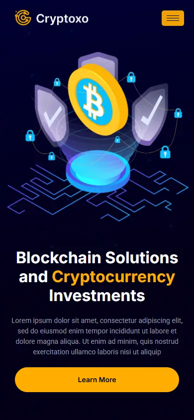 หน้าแรกของธีม Cryptoxo Cryptocurrency Blockchain บนมือถือ