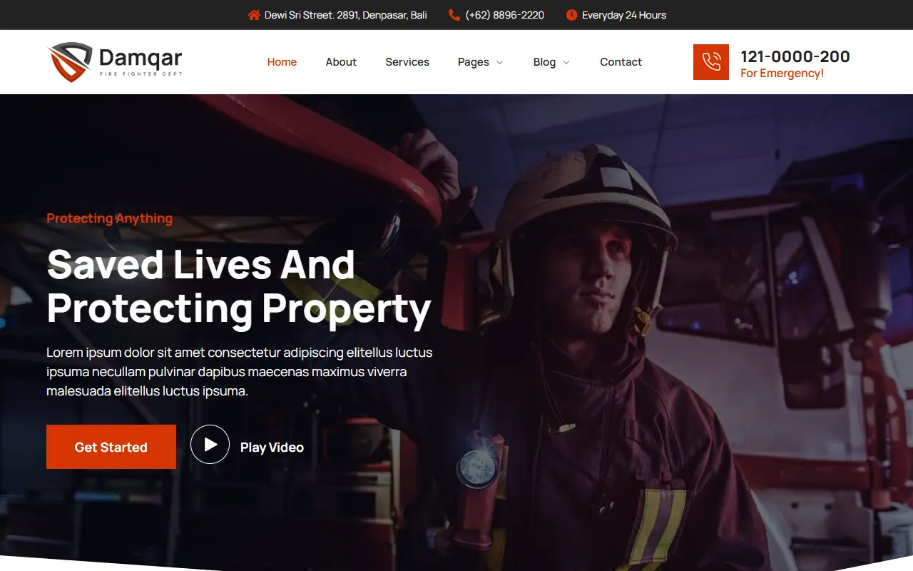 หน้าแรกของธีม Damqar Firefighter บนคอมพิวเตอร์