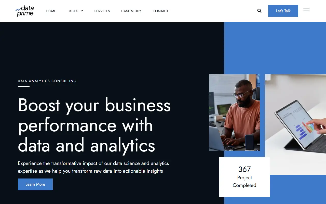 หน้าแรกของธีม Dataprime บนคอมพิวเตอร์