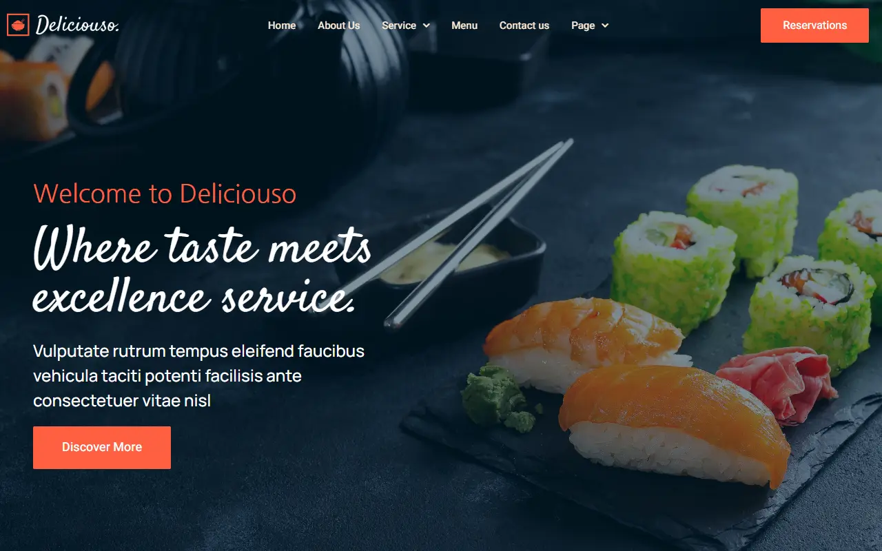 หน้าแรกของธีม Deliciouso บนคอมพิวเตอร์