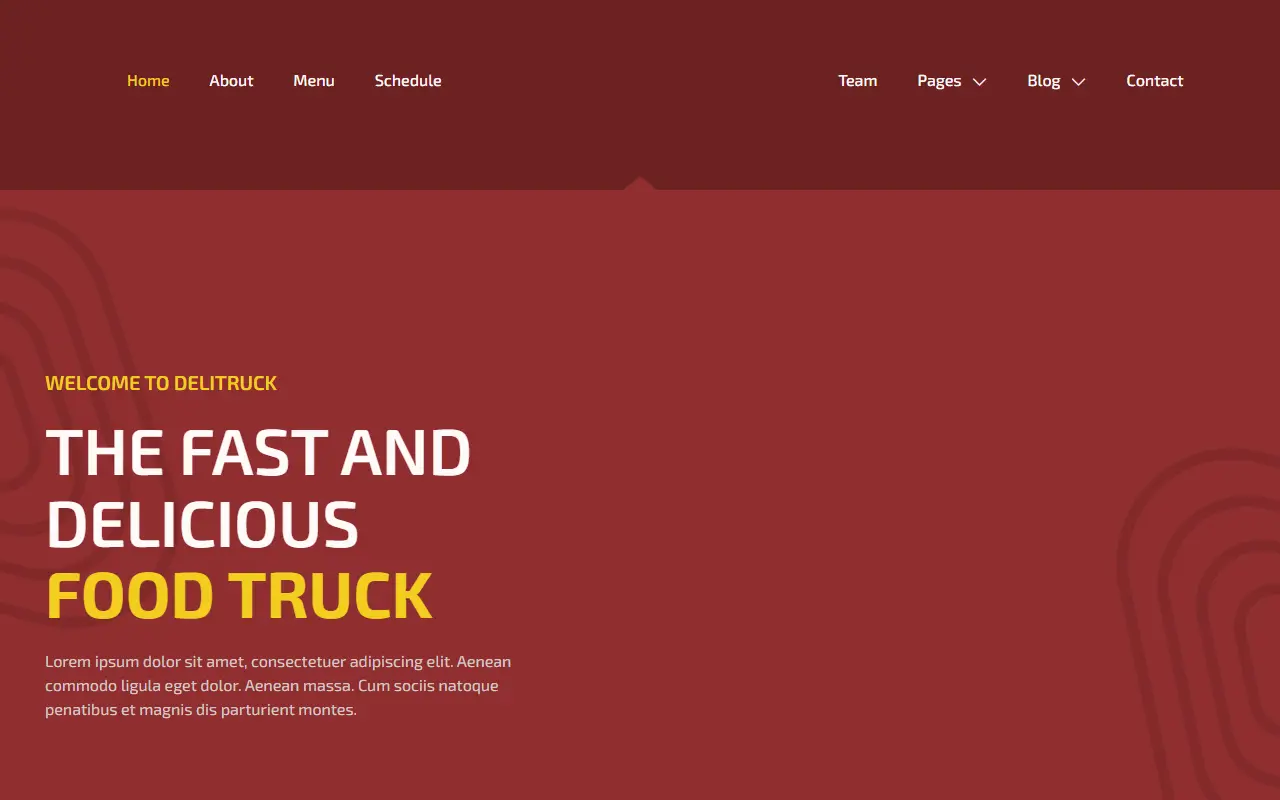 หน้าแรกของธีม Delitruck Food Truck บนคอมพิวเตอร์