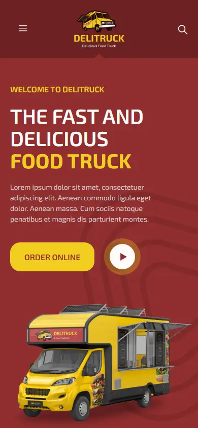 หน้าแรกของธีม Delitruck Food Truck บนมือถือ