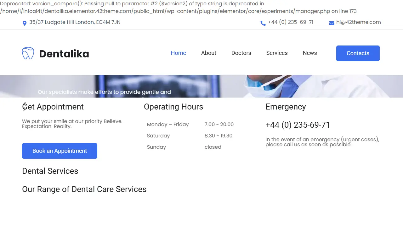 หน้าแรกของธีม Dentalika Dental Clinic บนคอมพิวเตอร์