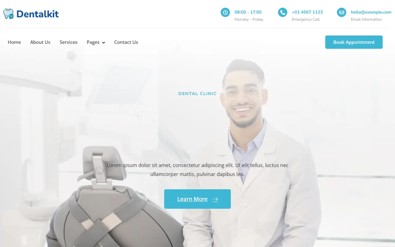 หน้าแรกของธีม Dentistkit บนคอมพิวเตอร์