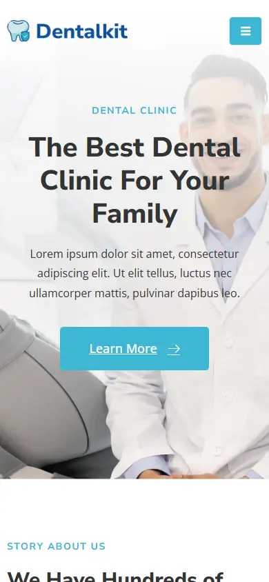 หน้าแรกของธีม Dentistkit บนมือถือ