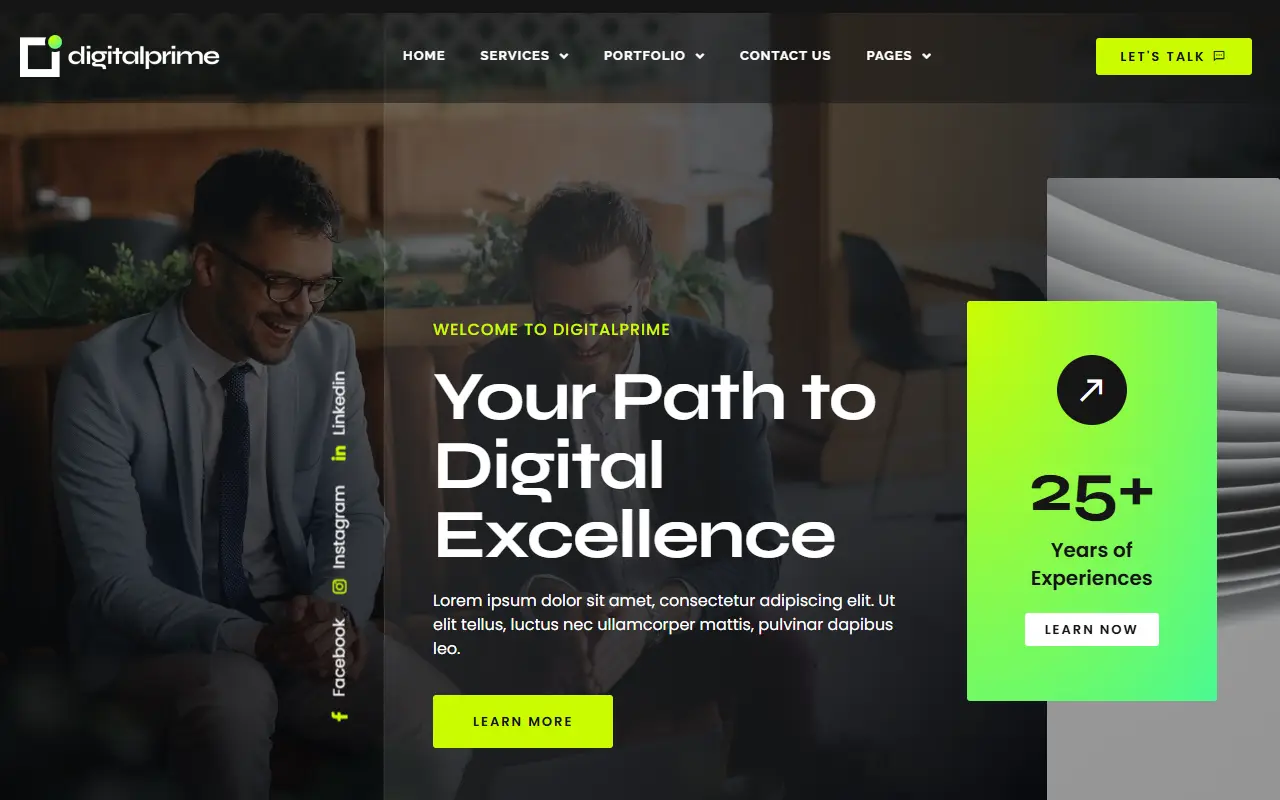 หน้าแรกของธีม DigitalPrime บนคอมพิวเตอร์