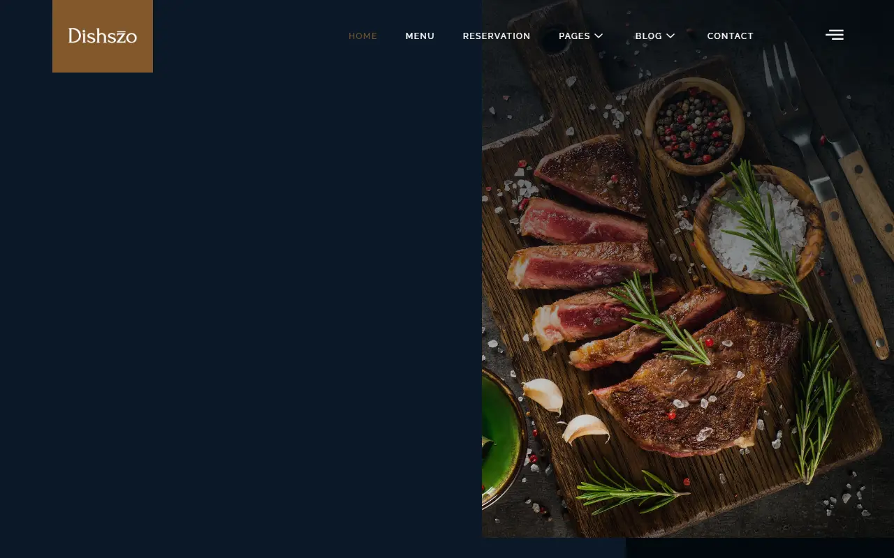หน้าแรกของธีม Dishszo Restaurant บนคอมพิวเตอร์