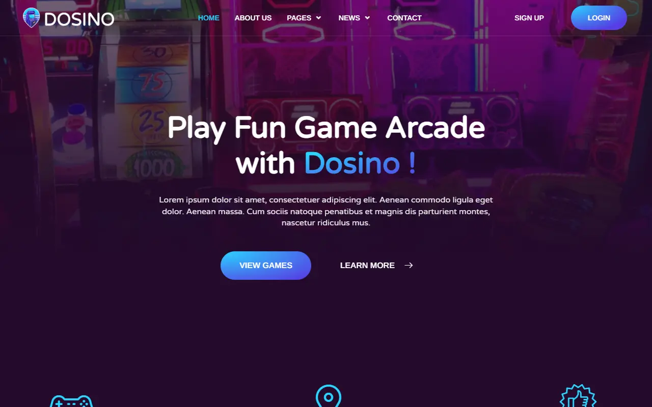 หน้าแรกของธีม Dosino Arcade Games บนคอมพิวเตอร์