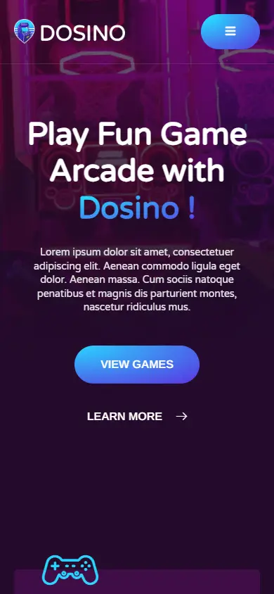 หน้าแรกของธีม Dosino Arcade Games บนมือถือ