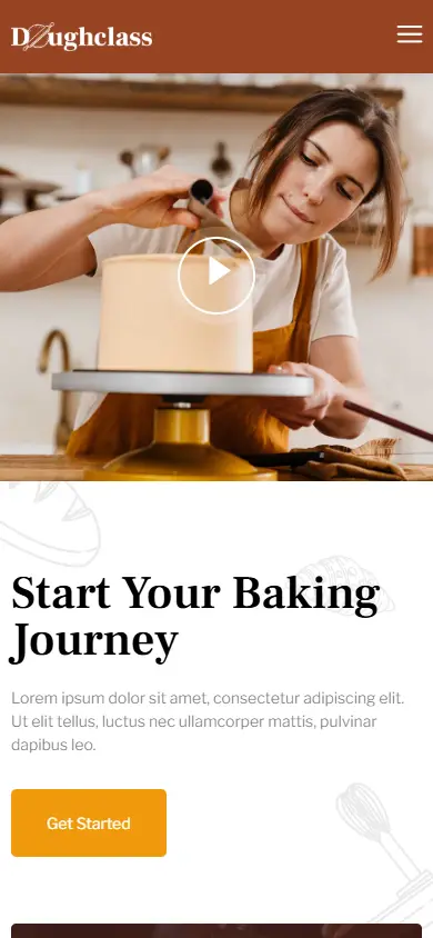 หน้าแรกของธีม Doughclass Baking บนมือถือ