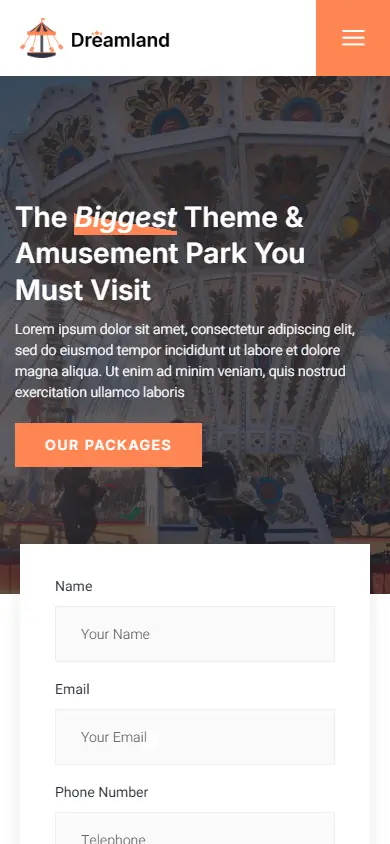 หน้าแรกของธีม Dreamland Amusement บนมือถือ