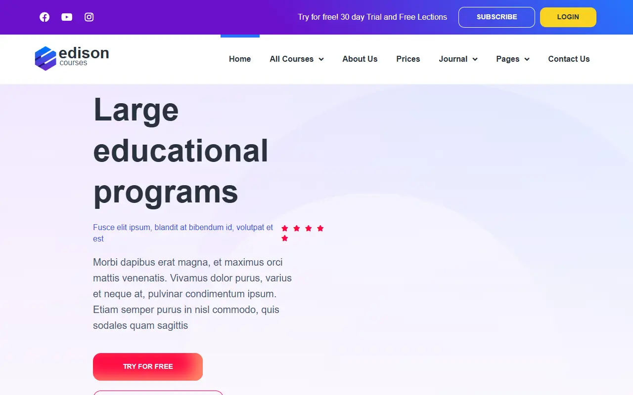 หน้าแรกของธีม Edison Online Education บนคอมพิวเตอร์
