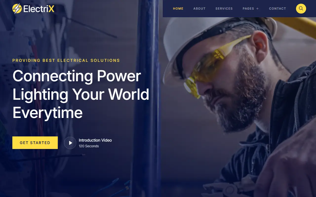 หน้าแรกของธีม Electrix Electrician Services บนคอมพิวเตอร์