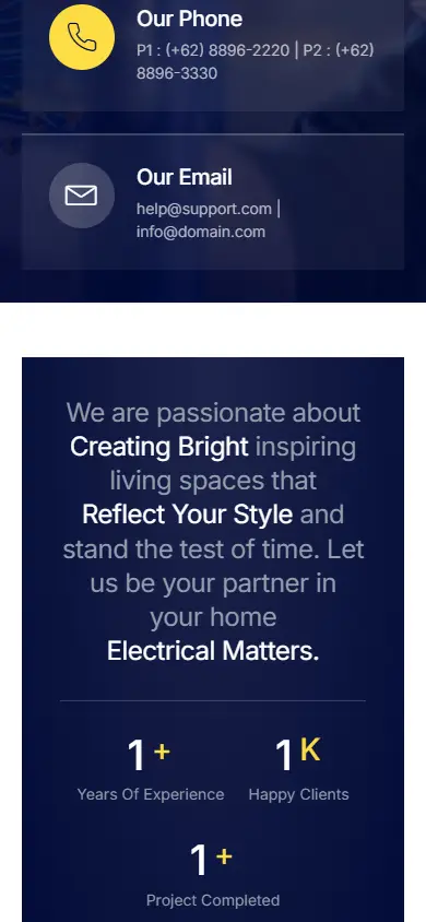 หน้าแรกของธีม Electrix Electrician Services บนมือถือ