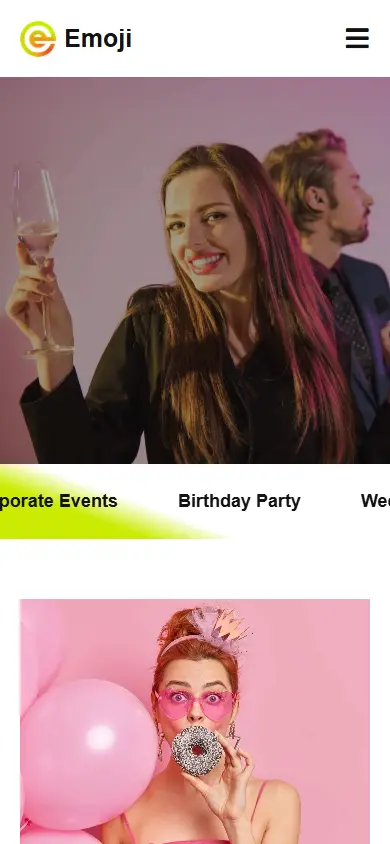 หน้าแรกของธีม Emoji Event Agency บนมือถือ
