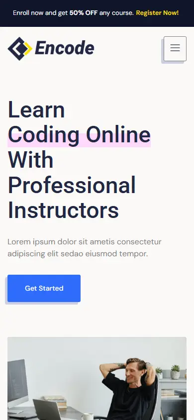 หน้าแรกของธีม Encode Online Programming บนมือถือ