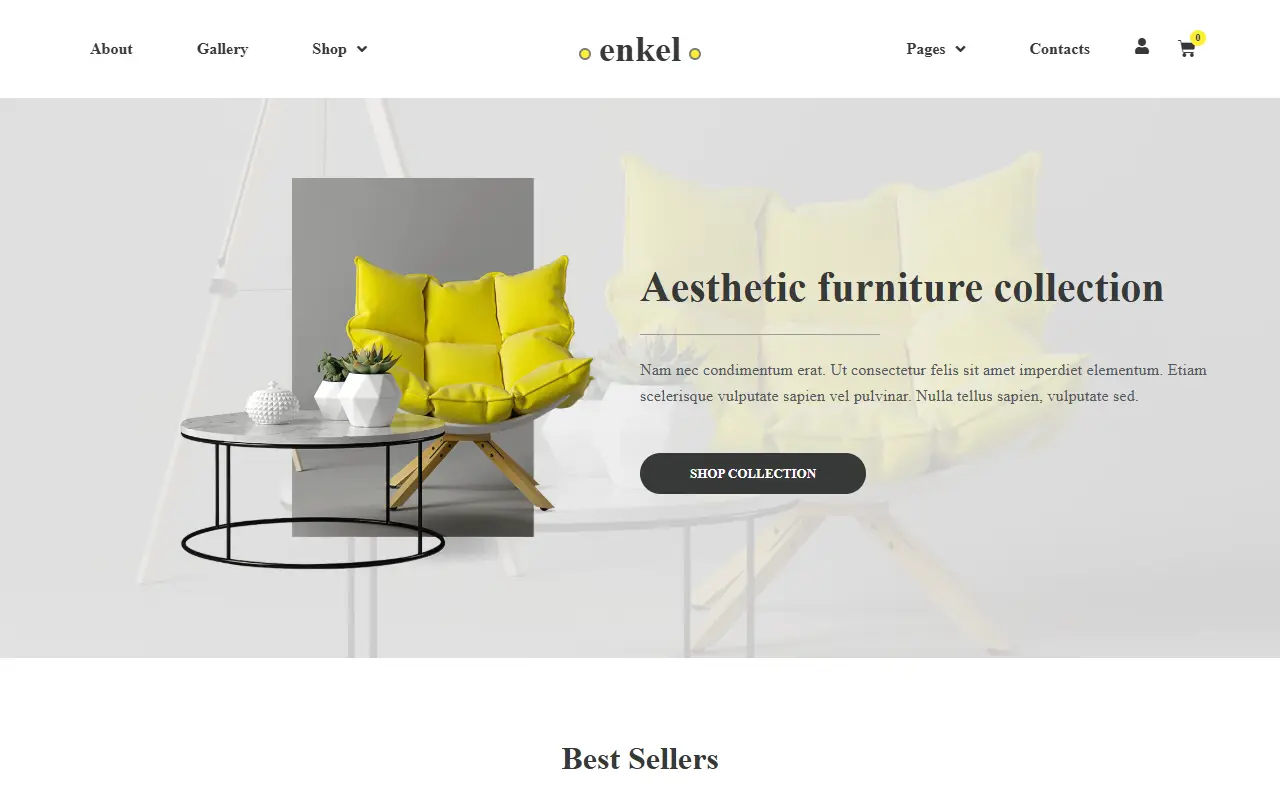 หน้าแรกของธีม Enkel Furniture Company บนคอมพิวเตอร์