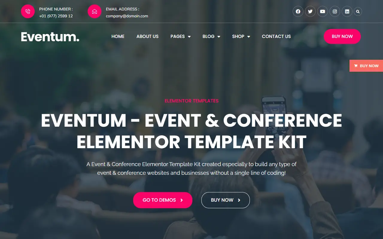 หน้าแรกของธีม Eventum บนคอมพิวเตอร์