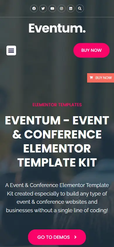 หน้าแรกของธีม Eventum บนมือถือ