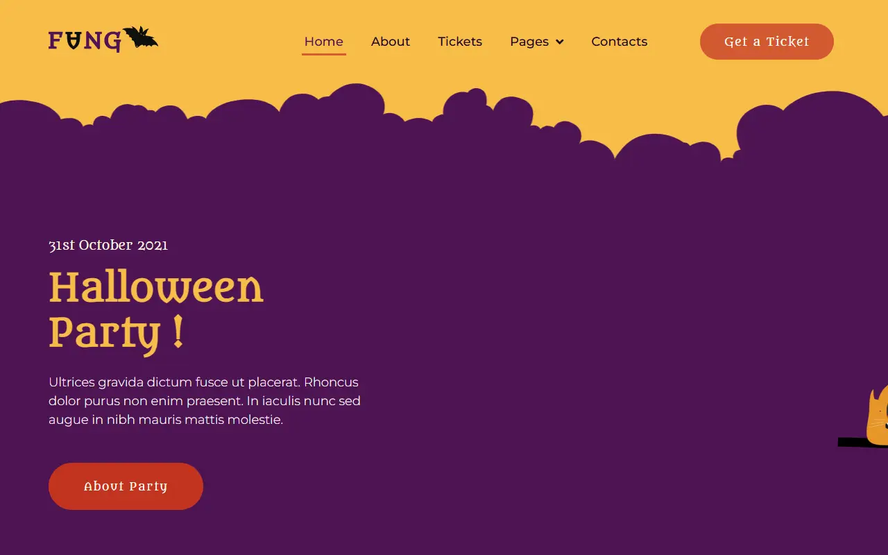 หน้าแรกของธีม Fang Halloween Party บนคอมพิวเตอร์