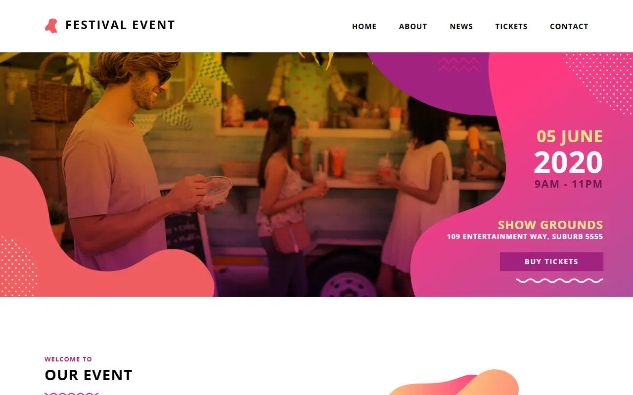 หน้าแรกของธีม Festival Events - บนคอมพิวเตอร์