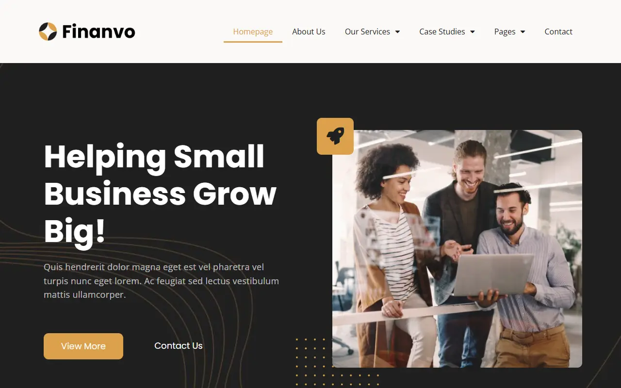 หน้าแรกของธีม Finanvo บนคอมพิวเตอร์