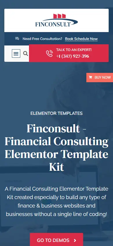 หน้าแรกของธีม Finconsult บนมือถือ
