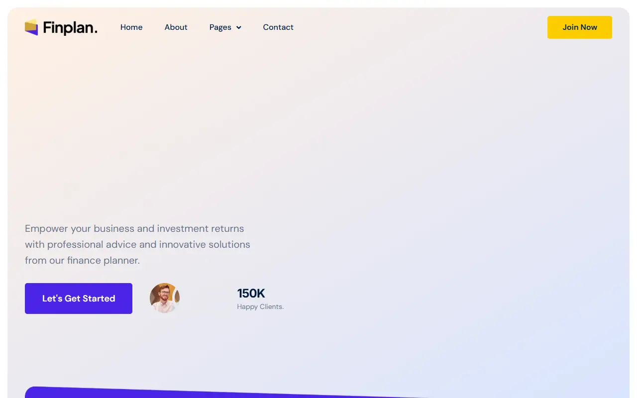 หน้าแรกของธีม Finplan Financial Planner บนคอมพิวเตอร์