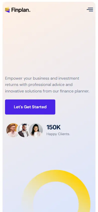 หน้าแรกของธีม Finplan Financial Planner บนมือถือ