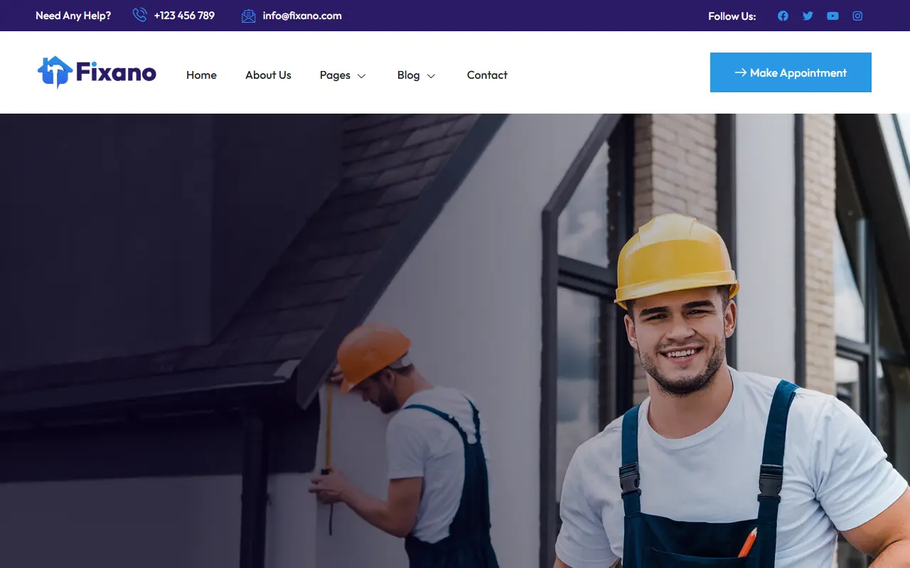หน้าแรกของธีม Fixano บนคอมพิวเตอร์