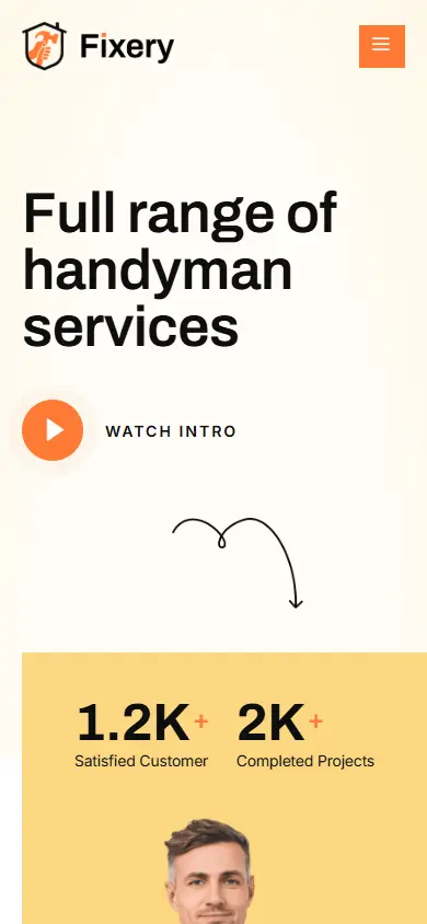 หน้าแรกของธีม Fixery Handyman บนมือถือ