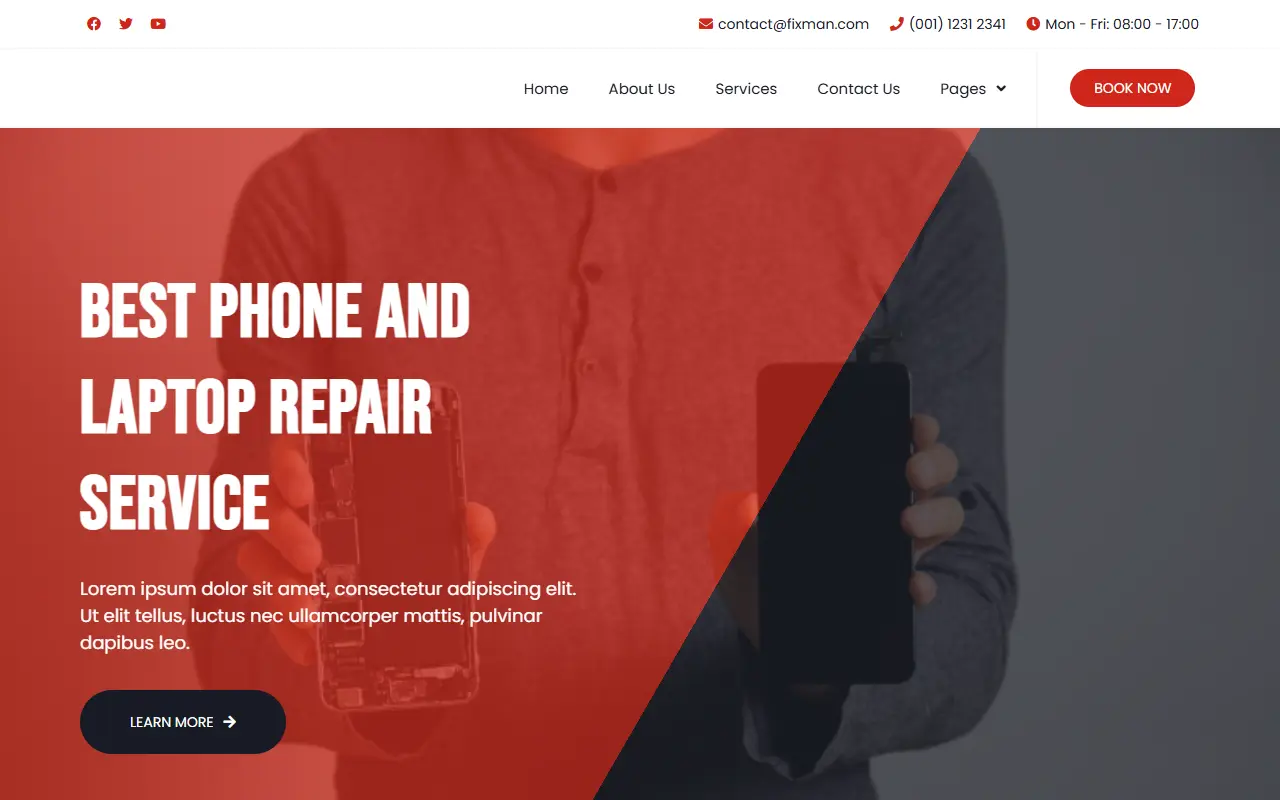 หน้าแรกของธีม Fixman บนคอมพิวเตอร์