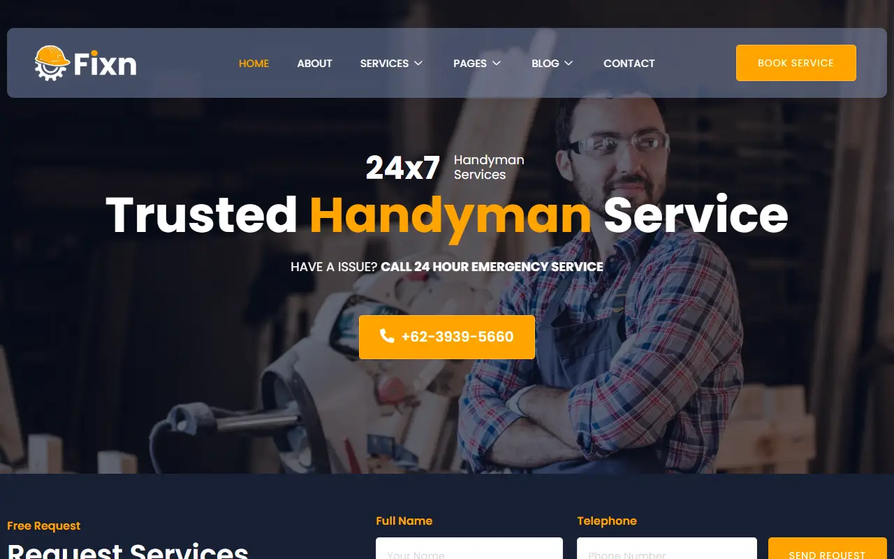 หน้าแรกของธีม Fixn Handyman บนคอมพิวเตอร์
