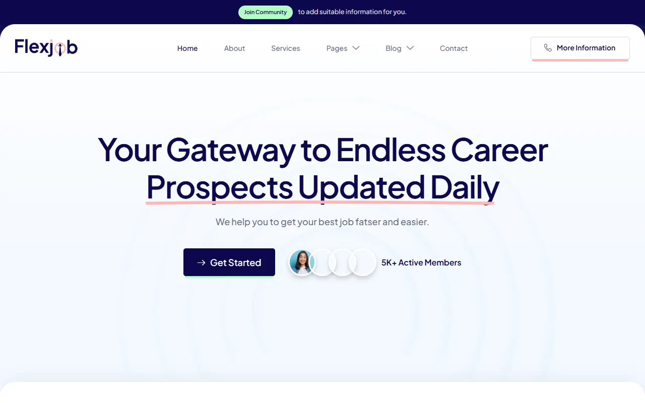 หน้าแรกของธีม Flexjob Job Board บนคอมพิวเตอร์