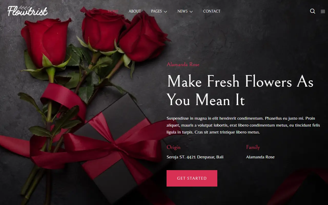 หน้าแรกของธีม Flowtrist Flower Boutique บนคอมพิวเตอร์