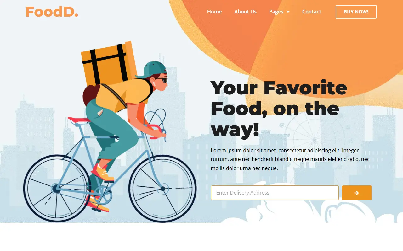 หน้าแรกของธีม FoodDelivery บนคอมพิวเตอร์