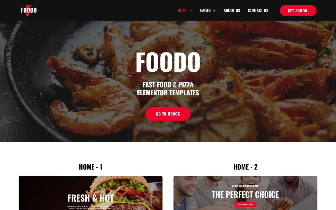 หน้าแรกของธีม Foodo บนคอมพิวเตอร์
