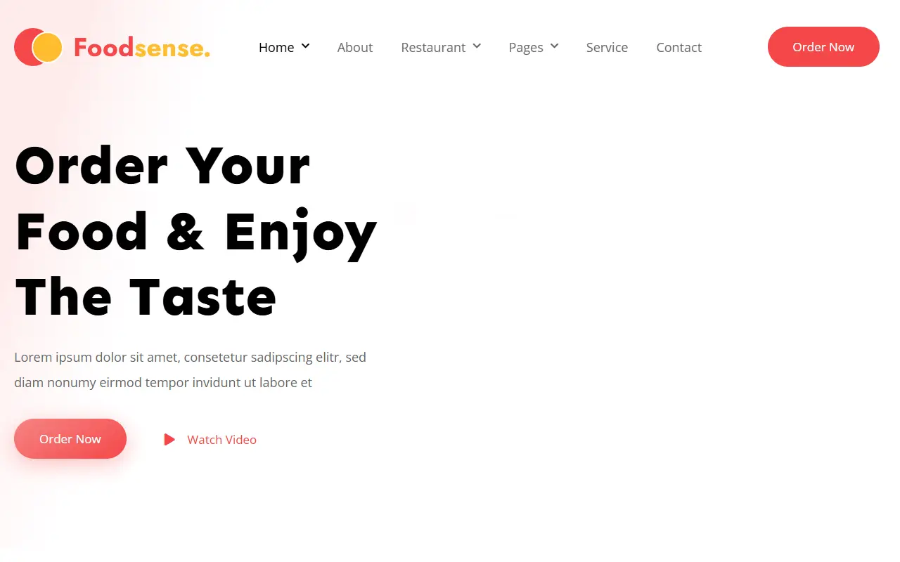 หน้าแรกของธีม FoodSense บนคอมพิวเตอร์