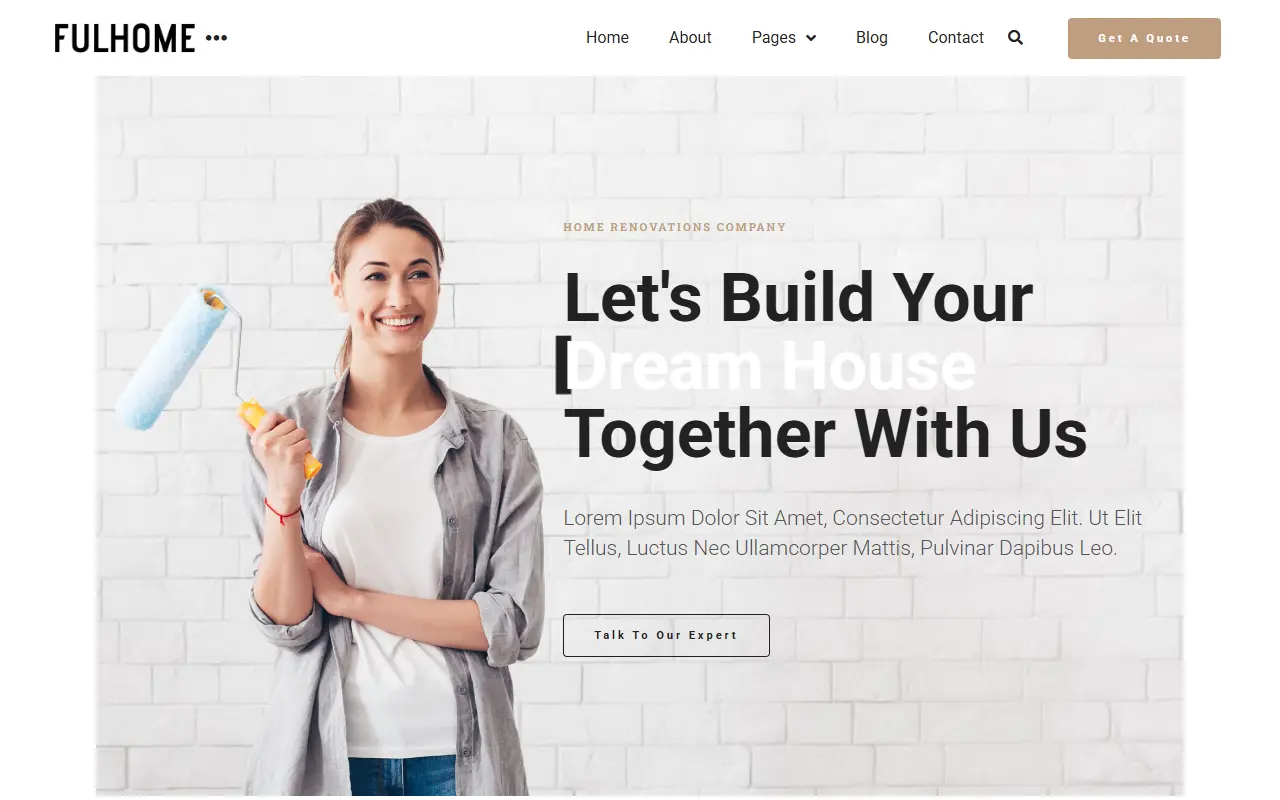 หน้าแรกของธีม Fulhome บนคอมพิวเตอร์