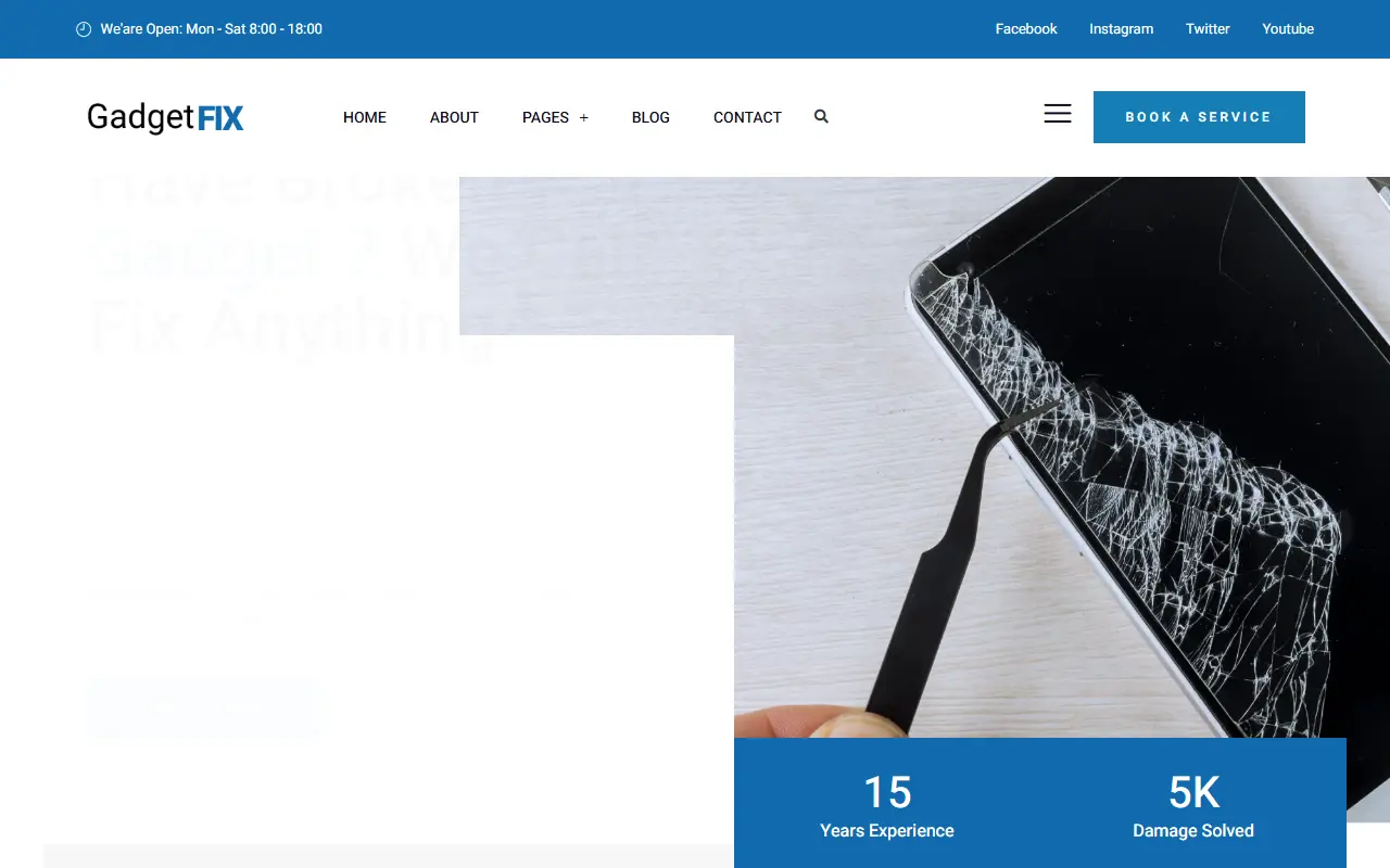หน้าแรกของธีม GadgetFIX บนคอมพิวเตอร์