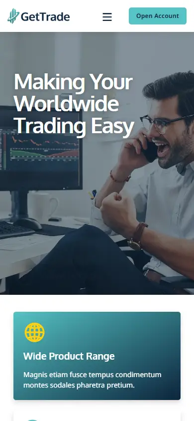 หน้าแรกของธีม GetTrade บนมือถือ