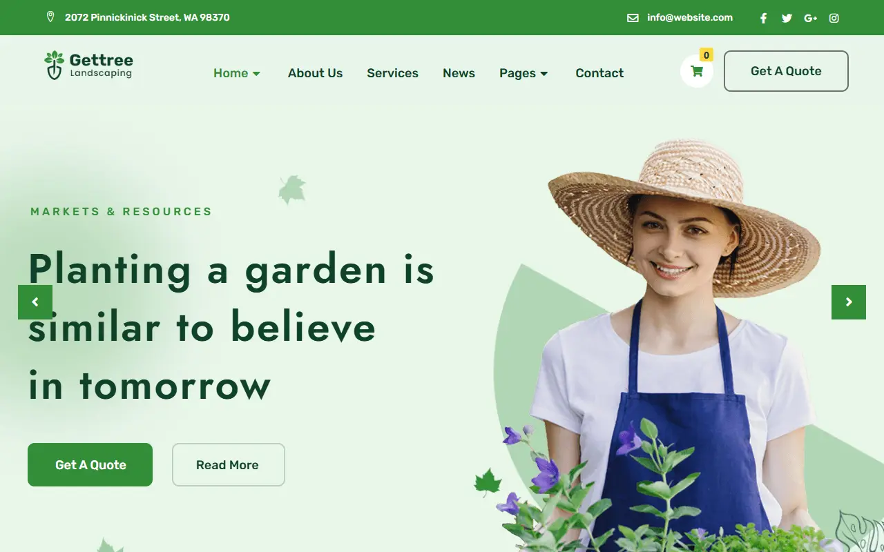 หน้าแรกของธีม Gettree Garden บนคอมพิวเตอร์