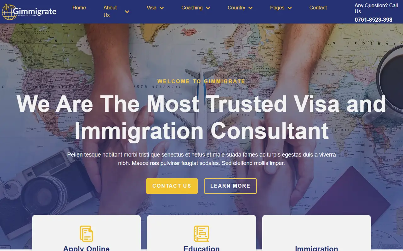 หน้าแรกของธีม Gimmigrate บนคอมพิวเตอร์