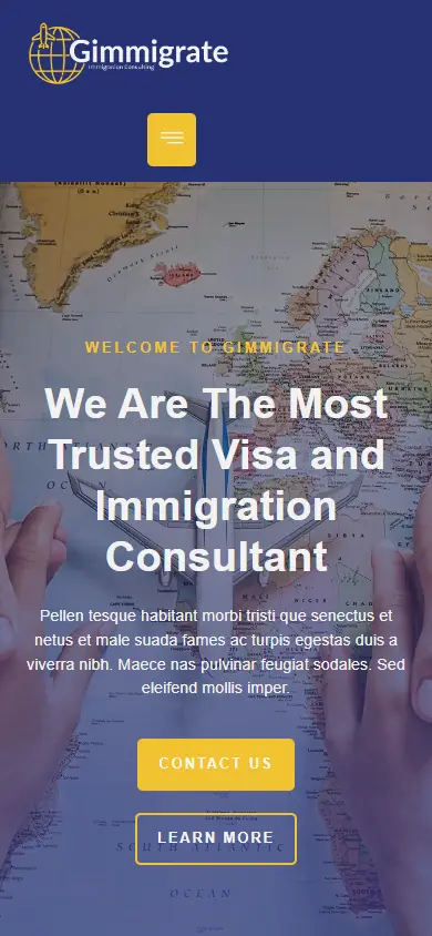 หน้าแรกของธีม Gimmigrate บนมือถือ