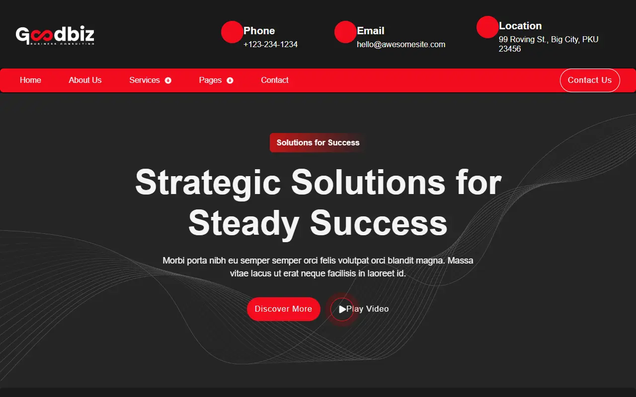 หน้าแรกของธีม Goodbiz บนคอมพิวเตอร์