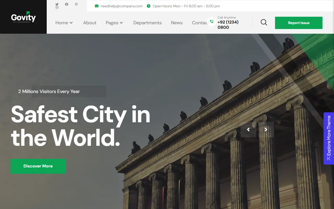 หน้าแรกของธีม Govity บนคอมพิวเตอร์