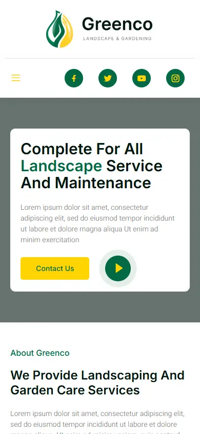 หน้าแรกของธีม Greenco Landscaping บนมือถือ