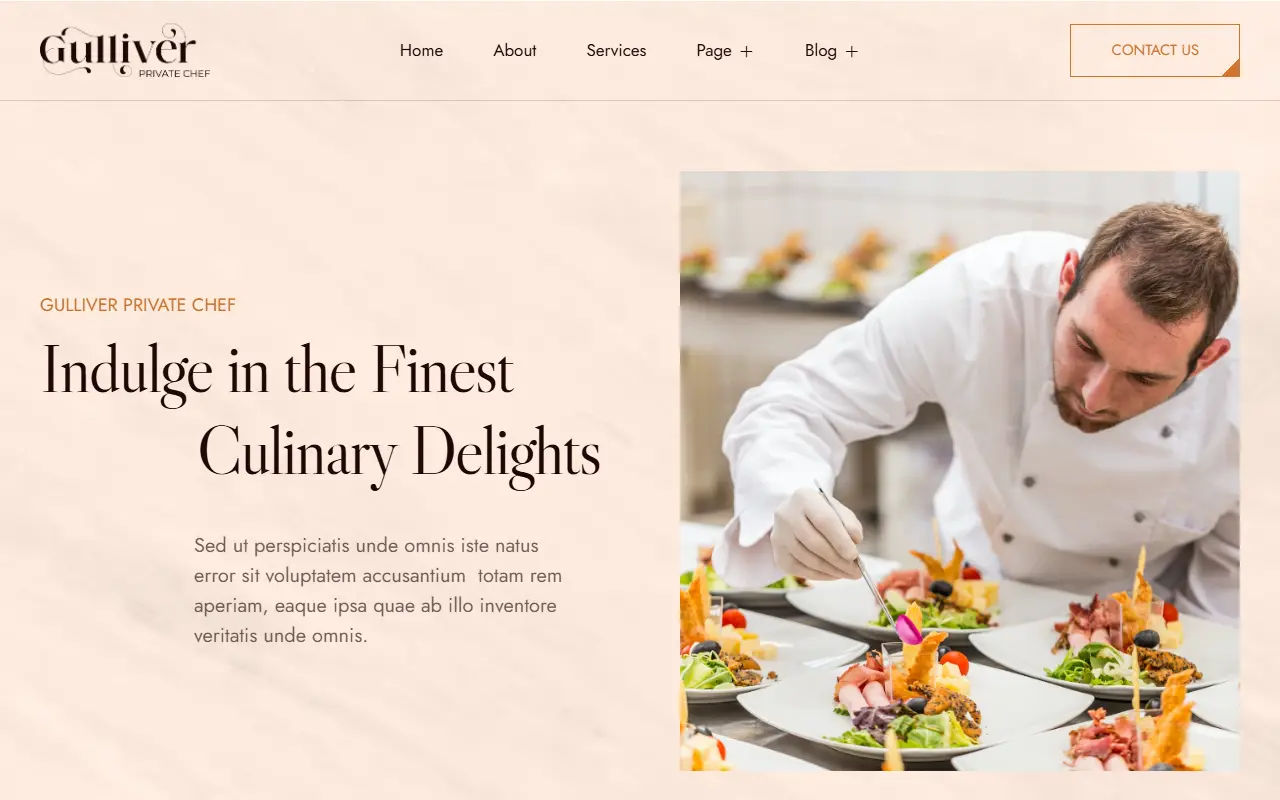 หน้าแรกของธีม Gulliver Private Chef บนคอมพิวเตอร์